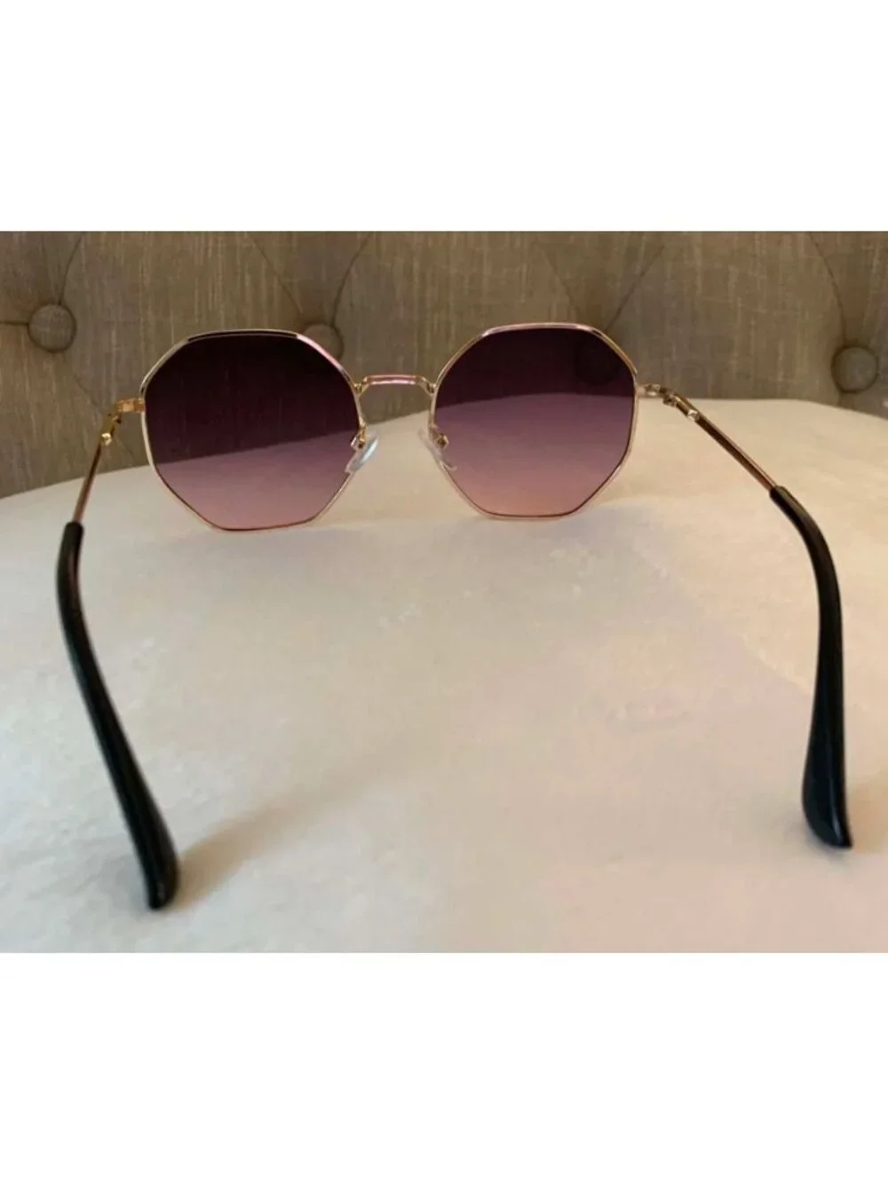 Unisex Octagonal Gold Metal Frame Gradient Purple Lens Sunglasses